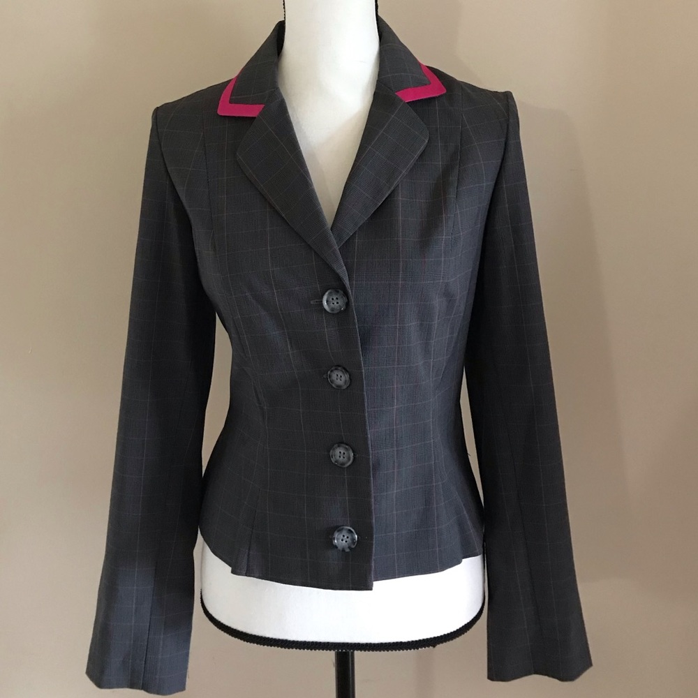 Miss Dorby Grey & Fuschia Plaid Blazer